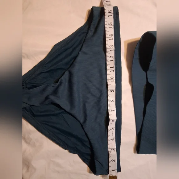 CALIA by Carrie Underwood Ribbed Tie-Front Bikini Set - Teal Green - Size Medium - Picture 4 of 12